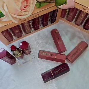 6 สีกันน้ำเพชร Glitter ลิปสติก ฮาโลวีน Shiny Pearlescent ลิปสติกสีแดงเปลือย