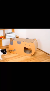Nhà cho mèo size nhỏ nhà cào mèo Hình con mèo thiết kế đẹp chắc chắn kết hợp 2in1 bàn cào móng