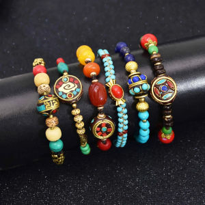 Bohemian Ethnic Style Bracelet Womens Handmade Travel Bell Woven Jewelry Love Heart Waterdrop Design Alloy Plated Silver