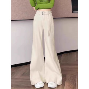 กางเกงยีนส์ทรงหลวมขาบานเอวสูงทรงหลวมสำหรับผู้หญิง กางเกงขายาวทรงตรงทรงหลวมสีขาว ฤดูใบไม้ร่วง 2025 ทรงใหม่