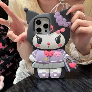 💗Internet celebrity trend+In stock+COD Cute 3D Bag KT Cat Kuromi Suitable for 14 Phone Cases iPhone 16 Promax New 13 Pro Silicone 12/11 Womens 15 Pro Anti Drop Protective Cover