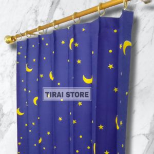 Hordeng Jendela Gorden Pintu Kamar Full Set Kawat s Motif Bulan Bintang Model Plisket Kain Termurah