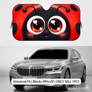 Big Eyes Ladybug Reusable Double-Sided Windshield Sun Visor UV Block Portable Heat Shield Cover