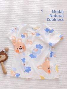 Baby Short Sleeve Summer Clothes Thin Modal Cardigan Half Sleeve Base Shirt Top for Newborn Infants Comfortable Breathable T-Shirt