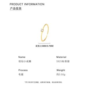 S925 Pure Silver Single Diamond Thin Ring Womens Ring Niche Design Minimalist Personality Luxury Open End Ring