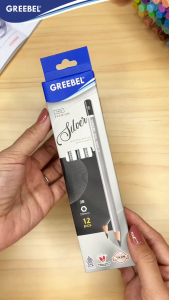 GREEBEL Pensil kayu 2B 7014 Silver (12PCS/SET) / Pensil Tulis Karakter Graphite Ujian sekolah Pensil Gambar