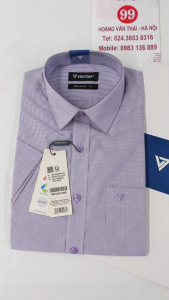 [Việt Tiến Sale] Sơ Mi Ngắn Tay - Regular Fit (dáng áo hơi ôm gọn gàng mà vẫn thoải mái)- Vạt Bầu - Kẻ caro nhỏ màu tím- size 37 (lẻ size)
