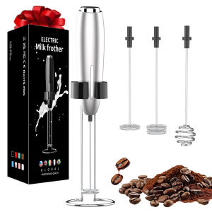 Milk Frother Battery Operated Handheld Coffee Frother Mixer with 3pcs Stainless Steel Whisk 2in1 Desktop/Wall Hanging Powerful Egg Beater Kitchen Drink Mixer for Cappuccino Bulletproof Coffee Latte