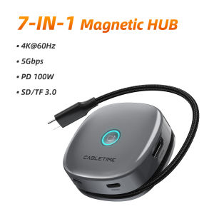 Cabletimes | CABLETIME USB C Hub Magnetic hub 7 in 1 4K 60Hz 5Gbps Resolution Fast Data Transmission SD/TF 3.0 for Laptop iPhone 17 pro