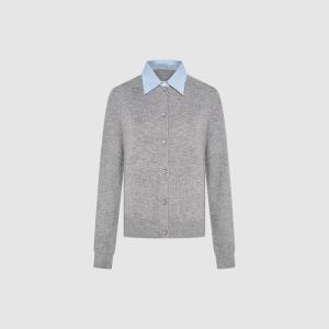 เสื้อคาร์ดิแกนถักลายสก็อตสีน้ำเงินแบบมีฮู้ด ทรงหลวม แขนยาว ปกติ ฤดูใบไม้ร่วง 2024 แฟชั่น ผ้าโพลีเอสเตอร์ คอตตอน