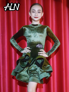 Aln Latin Dance Suit for Girls New Premium Practice Set Childrens Dance Competition Required Clothing Velvet Material