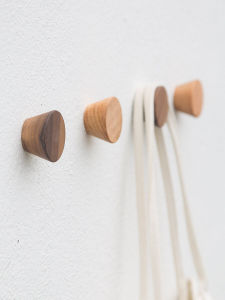 Solid Wood Hook Creative Wall Hanging Coat and Hat Sticky Hook Entrance Single Wall-Mounted Punching-Free round Clothes Hook Wooden