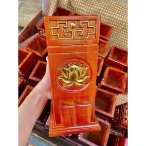 Hộp đựng nhang hộp gỗ đựng hương khắc bông sen thiếp vàng
