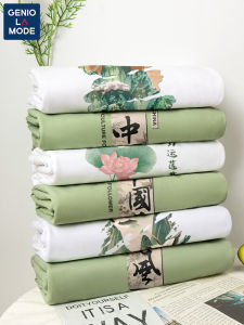 Genio Lamode Chinese Style Mens Short Sleeve T-Shirt Breathable Pure Cotton Casual Top for Couples Summer Fashion Trend