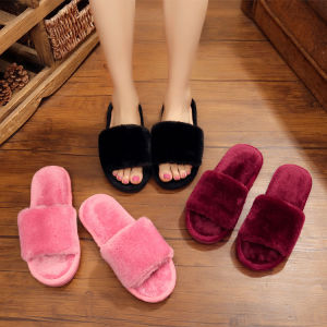 Cotton Slippers Thick Sole Winter Home Student Dormitory Wooden Floor Confinement Word Fluffy Slippers Female Winter