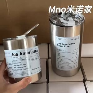 SG[READY STOCK]Stainless steel 304 cup coffee cup beer cup camping cup stainless steel cup with straw large cup 600ml American automobile glass tube thermos cup