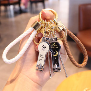 Cute Girls Nail Clipper Earwax Removal Keychain Alloy Metal Creative Gift Bag Pendant Fashionable Trendy Bear Claw Design