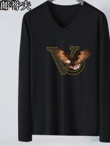 Large Size Mens Long Sleeve T-Shirt Relaxed Fit V-Neck Printed Geometric Pattern Anti-Wrinkle Polyester Thin Fabric Suitable for Spring and Fall