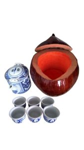 Bình ủ trà trái dừa sơn bóng / Bình trà 04 - 06 lít / Bộ 6 tách uống trà / Pha trà bắc cực ngon