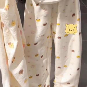 น่ารัก ลายทาง น้ำหนักเบา ฤดูร้อน ป้องกันยุง กางเกงลำลอง ผู้หญิง ยาว ชุดนอน เครื่องปรับอากาศเดิน กางเกงขายาว