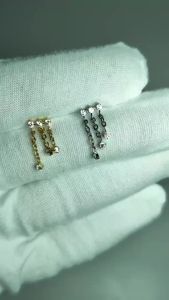 1PC F-136 Implant Titanium Three Row Chain CZ Cartilage Drap Conch Ear Daith Piercing Flat Back Internal Thread Labret Lip Stud