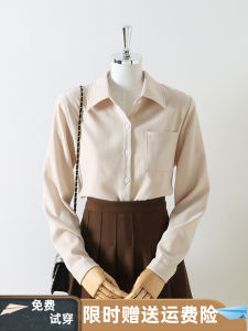 เสื้อเชิ้ตผู้หญิงแขนยาวทรงหลวมสไตล์วิทยาลัย ทรงหลวม หนา แขนยาว ทรงหลวม สีพื้น เสื้อตัวบน ฤดูใบไม้ร่วง 2024 ใหม่