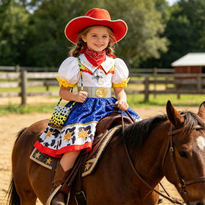 Girls Themed Park Cowgirl Sparkle Dress Complete Matching Accessories For Cosplay Halloween Party Daily Wear