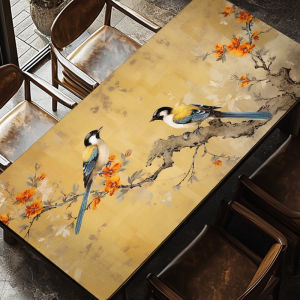Classic Flower Bird Study Table Mat Luxury Sensation Dining Table Cloth Waterproof Oil Resistant No Wash Tea Table Cover Cloth