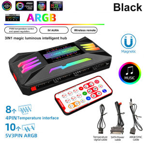 COOLMOON 1To8 5V 3Pin ARGB 4Pin Fan PWM HUB Music Rhythm Temperature Control for Aura Sync Computer PC Case Chassis Radiator