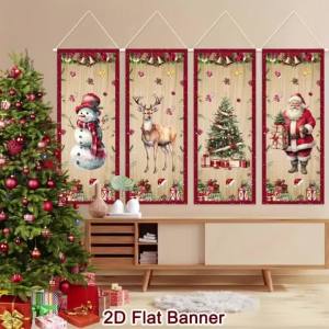 0.6×1.8M/4pcs Vintage Christmas Hanging Flag Wall Banner Door Wall Cloth Flag For Home Xmas Decor