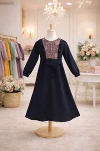 HANIFAH Dress anak perempuan bahan cringkle airflow mix brukat usia 2-12 thn
