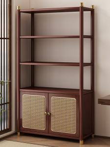Tea Cabinet Multi-layer Integrated Wall-Mounted Tea Shelf Large Capacity Tea Set Storage Display Cabinet Bamboo Material