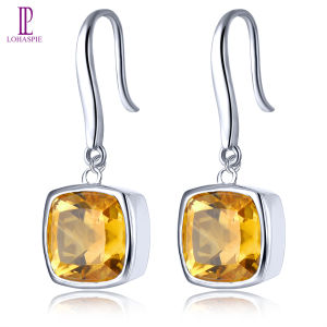 Lohaspie Jewelry Real 4 Carats Sterling Silver 925 Drop Earring Natural Citrine Drop Earring Genuine Citrine Stone Earrings Citrine Earrings For Women 925 Silver Jewelry