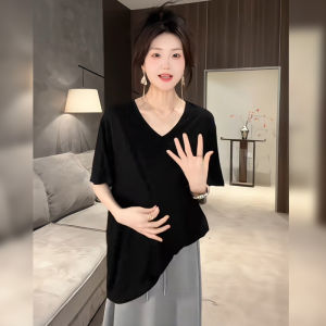 BINKAFENNY | Áo Thun Tay Ngắn Cổ V Elegance cho Nữ