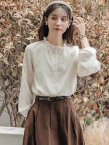 WANGGONGZHU | Artistic Style Womens Shirt木耳Collar Loose Fit Design Sensation Autumn New Fashion French Loose BlouseSlimming Top