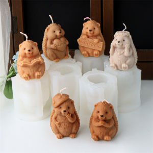 3D Cute Hedgehog Candle Silicone Mold Cartoon Animal Shape Read Book Soap Resin Craft Plaster DIY Making Kit Home Decor Gifts