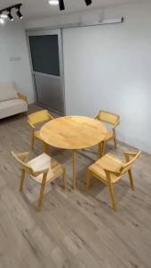 CHF OWEN Set Meja Makan Bulat Gaya Scandinavia (1 Meja+4 Kerusi)Round Dining Set-Cream Cushion