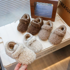 Girls Fur Slippers Outdoor Wear Winter New Childrens Shoes Double Cotton Fleece Lined Bean Bean Shoes Warm Baby Cotton Shoes