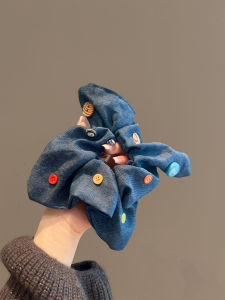 Large Square Denim Hair Ties Bloggers Girls High End Feeling Elastic Bands Cylindrical Hair Bands Fashionable Hair Accessories