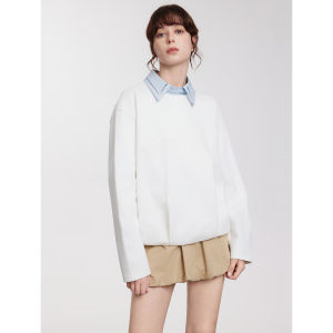 Elle French Style Loose Fit Hoodie Womens Pure Color round Neck Casual Top New Autumn Collection Comfortable Streetwear