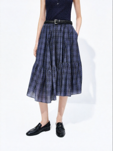MO&Co. | Light Weight Cotton Blue Black Check Irregular Skirt