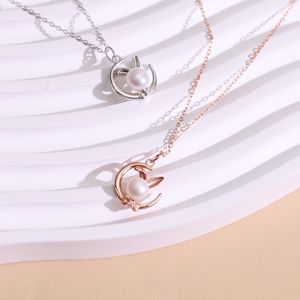 IDOKAWA Rabbit Moon Pendant Cute Necklace For Women 925 Sterling Silver Freshwater Pearl Chain Birthday Holiday Gifts PG2015