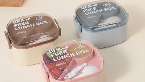 Lunch Box Jumbo 1000 Ml BPA Free 2 Sekat Gratis Garpu Sendok