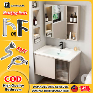 40/50/60/70/80cm Cream Aluminum Bathroom Sinks Cabinet Basin Set Ceramic Lavatory Sink with Mirror  Fcuacet奶白色浴室柜带水槽浴室镜柜