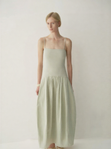 INSIS FEMME | Pure Cotton Color Weaving Simple Literary Spliced Camisole Arc Flower Bud Dress