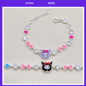 FLORA 0303L - Lắc tay bạc ta hình Kuromi màu tím đen dành cho bé gái