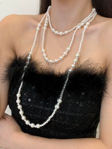 Elegant Long Pearl Necklace French Style Sweater Chain Womens Dinner Party Multi-layered Necklace  out Fashion Jewelry