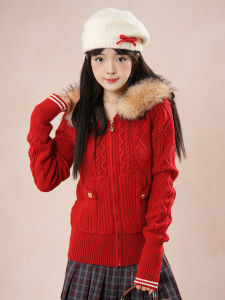 Coco Forest Thickened Knitted Red Sweater Womens Style Autumn Winter Coat with Fur Collar Long Sleeve Sweet Style Regular Fit