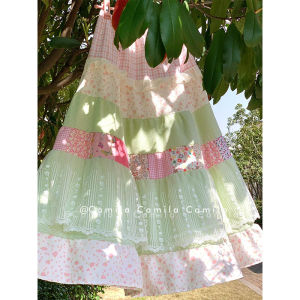 High Waist A-Line Midi Skirt Womens Floral Patchwork Lace Trim Country Style Vintage Clothing Dali Yunnan Half Body Skirt