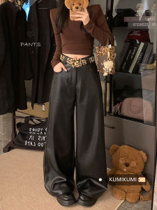 Quần Dài Ống Đứng Dày Lót Lông Cừu Cạp Cao Thường Ngày Cho Nữ Mùa Đông Quần Ống Rộng Thoải Mái Phong Cách Mỹ